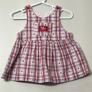 OshKosh B'Gosh Dress Plaid Heart Overall Jumper Dress Vintage Made in USA 12m